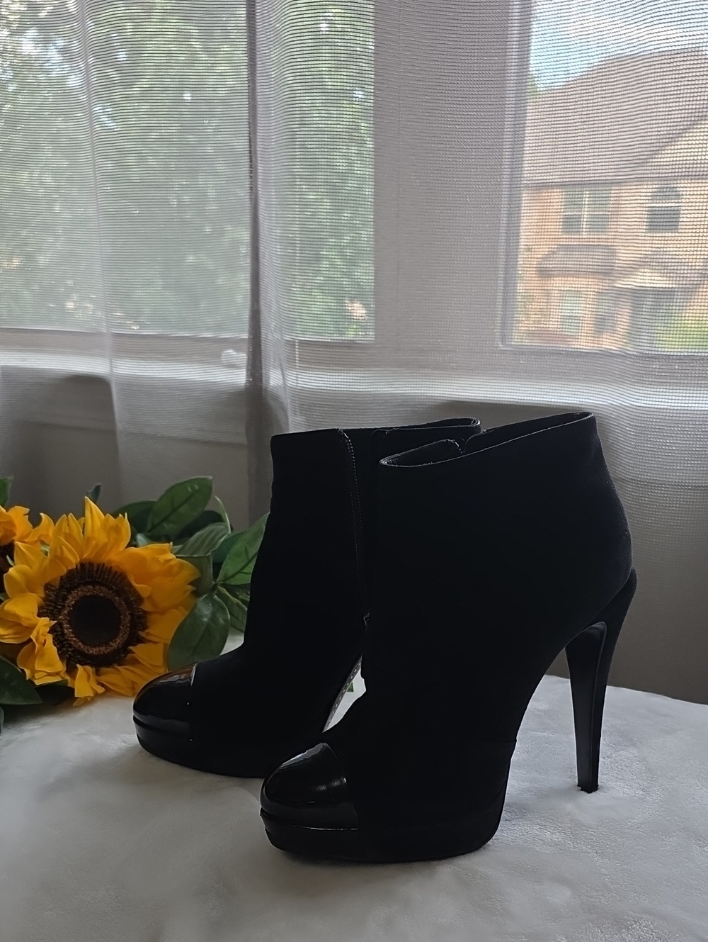 Chanel Women's Black High-Heel Peep-Toe Ankle Booties